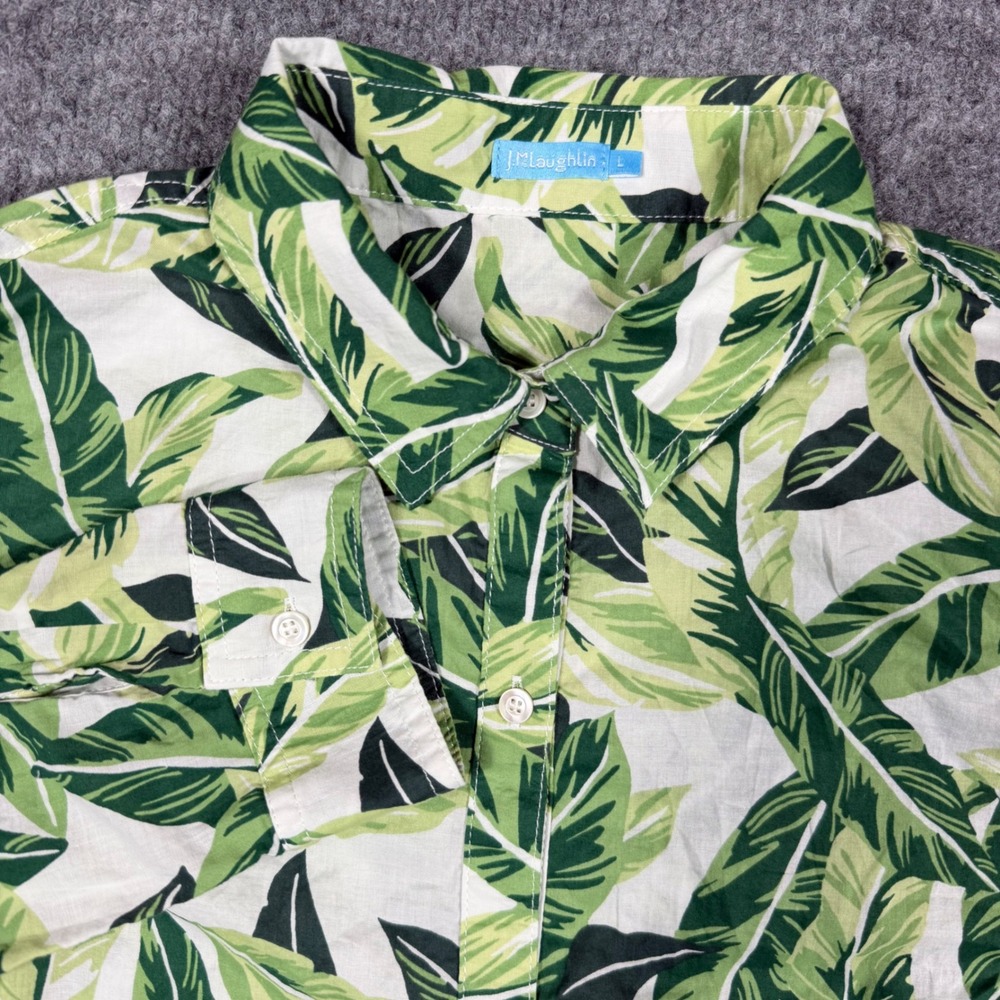 J.McLaughlin Womens Palm Print Button Down Shirt L Green Tropical EUC